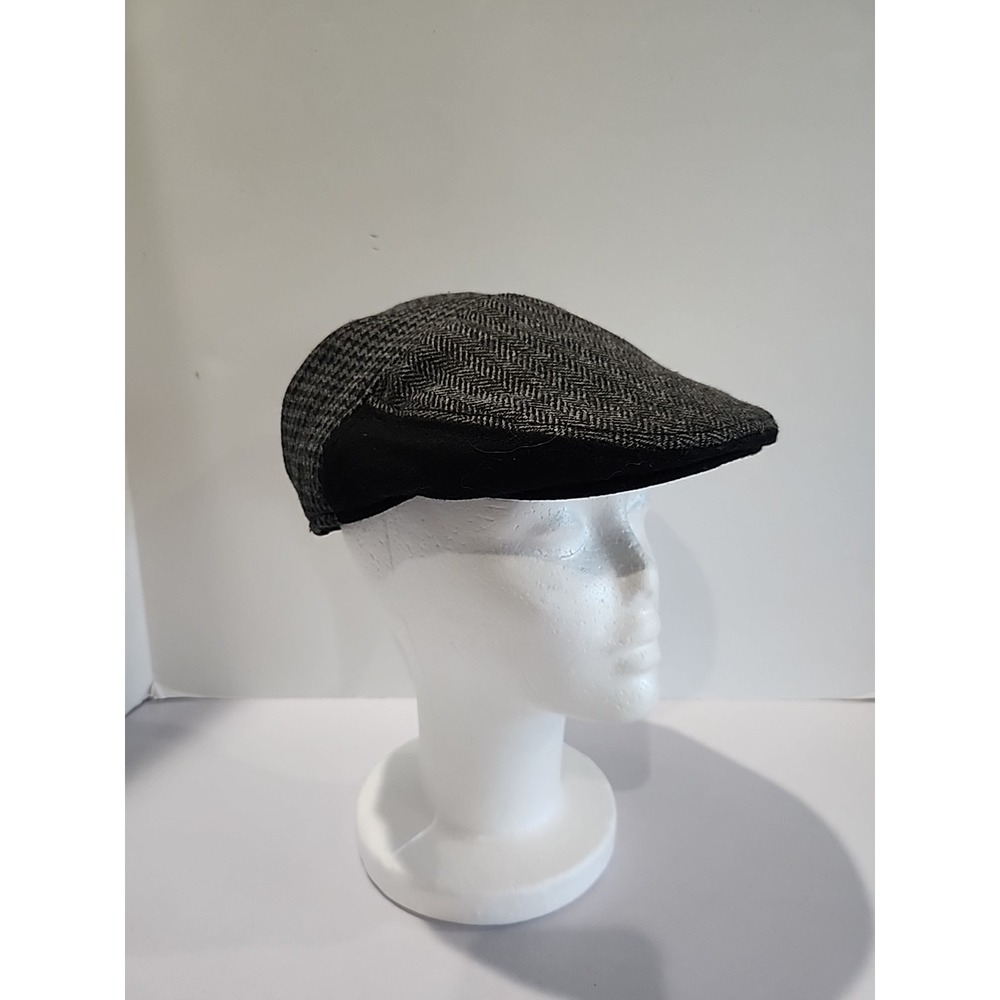 Black Rivet Mens Flat Cap Newsboy Hat Grey Herringbone Houndstooth L XL 47039-03